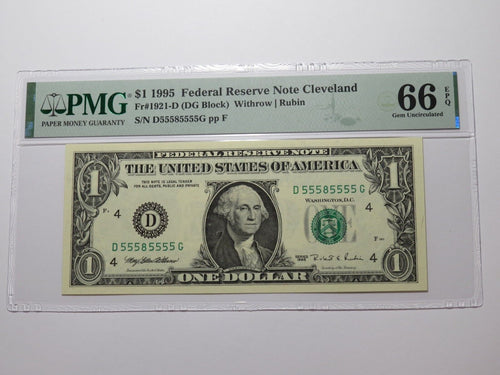 $1 2003 Near Solid Serial Number Federal Reserve Bank Note Bill UNC66 #55585555