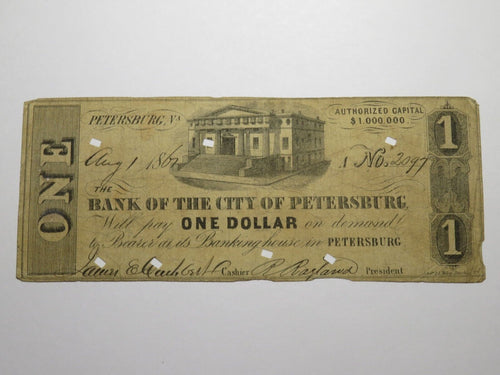 $1 1861 Petersburg Virginia VA Obsolete Currency Bank Note Bill City of Peters