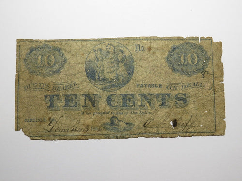 $.10 1862 Carlisle Pennsylvania Obsolete Currency Bank Note Bill RARE Issue!