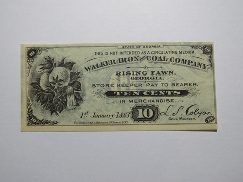 $.10 1883 Rising Fawn Georgia GA Obsolete Currency Bank Note Bill Remainder UNC+