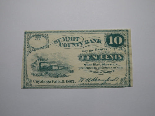 $.10 1862 Cuyahoga Falls Ohio OH Obsolete Currency Bank Note Bill Summit County