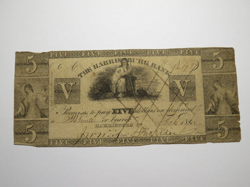 $5 1848 Harrisburg Pennsylvania Obsolete Currency Bank Note Bill Harrisburg Bank