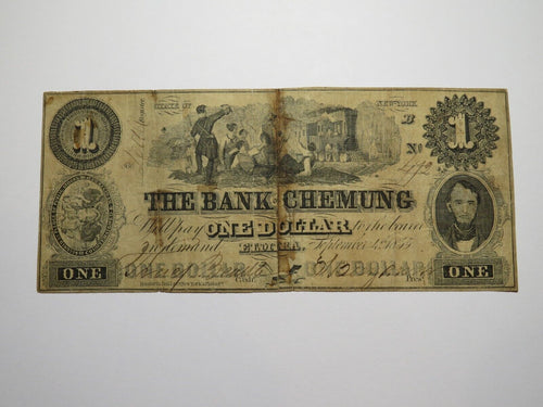 $1 1855 Elmira New York NY Obsolete Currency Bank Note Bill Bank of Chemung