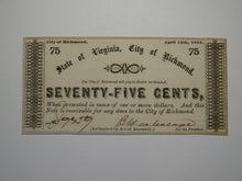 Load image into Gallery viewer, $.75 1862 Richmond Virginia VA Obsolete Currency Bank Note Bill Crisp UNC++