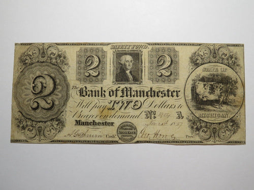 $2 1837 Manchester Michigan MI Obsolete Currency Bank Note Bill! Bank of Man