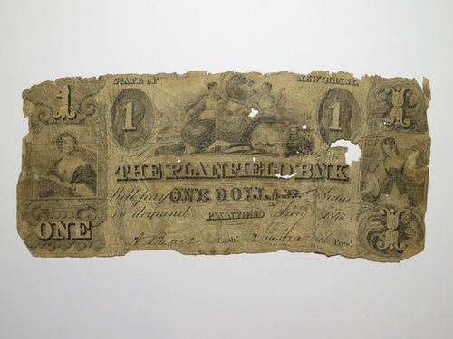 $1 1843 Plainfield New Jersey Obsolete Currency Bank Note Bill Plainfield Bank