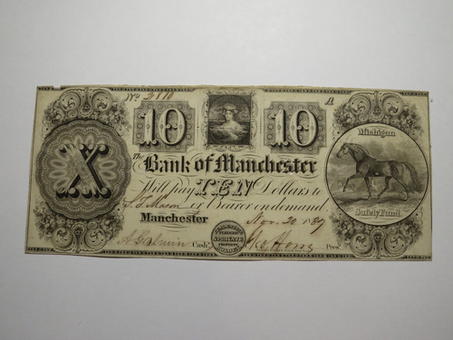 $10 1837 Manchester Michigan MI Obsolete Currency Bank Note Bill! Bank of Man