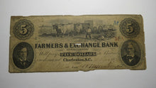 Load image into Gallery viewer, $5 1855 Charleston South Carolina SC Obsolete Currency Bank Note Bill! Farmers