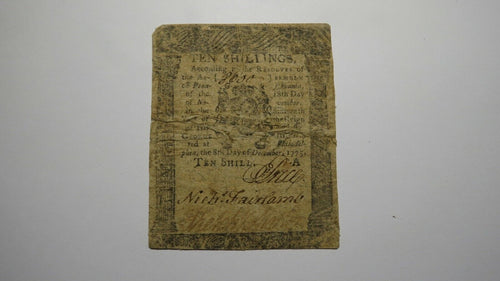 1775 Ten Shillings Pennsylvania PA Colonial Currency Bank Note Bill 10s RARE