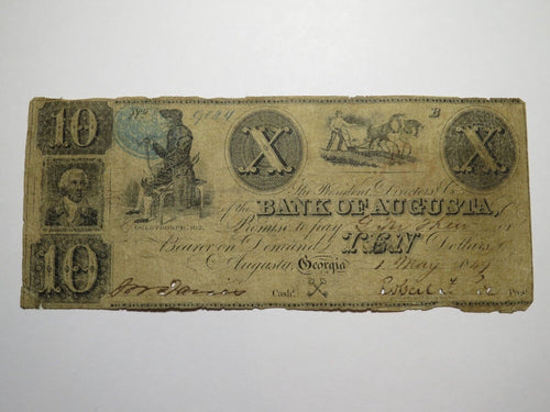 $10 1847 Augusta Georgia GA Obsolete Currency Bank Note Bill Bank of Augusta