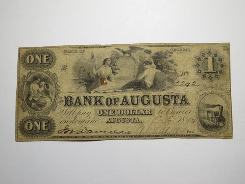 $1 1854 Augusta Georgia GA Obsolete Currency Bank Note Bill Bank of Augusta