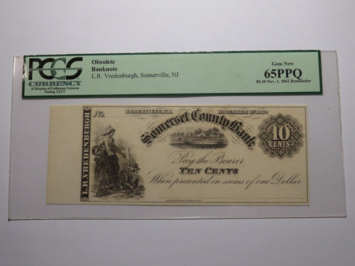 $.10 1862 Somerville New Jersey NJ Obsolete Currency Bank Note Bill Somerset
