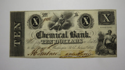$10 1853 Washington D.C. Obsolete Currency Bank Note Bill Chemical Bank of DC