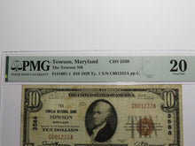 Load image into Gallery viewer, $10 1929 Towson Maryland MD National Currency Bank Note Bill Ch. #3588 VF20 PMG