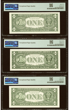 Load image into Gallery viewer, 3 $1 1988 &amp; 2003 Matching Low Serial Numbers Federal Reserve Bank Bills #8404