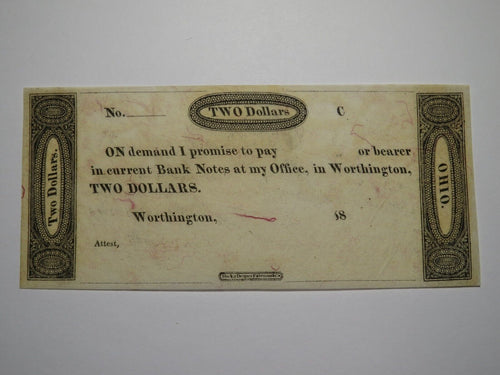 $1 18__ Worthington Ohio OH Obsolete Currency Bank Note Erza Griswold UNC++