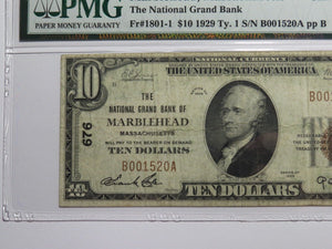 $10 1929 Marblehead Massachusetts National Currency Bank Note Bill Ch. #676 VF25