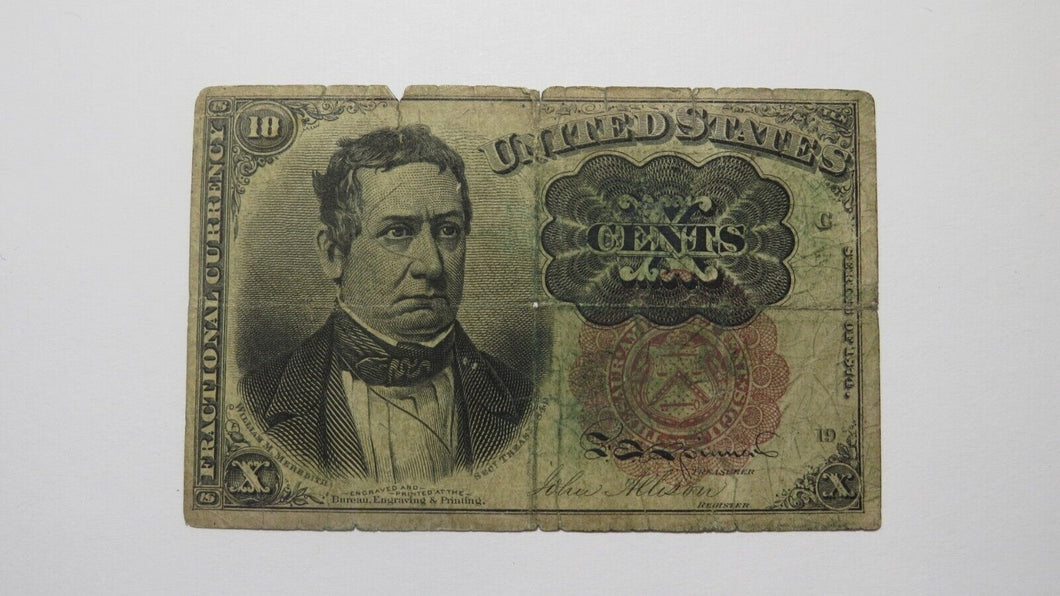 1874 $.10 Fifth Issue Fractional Currency Obsolete Bank Note Bill 5th Very Good