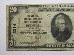 $20 1929 Peoria Illinois IL National Currency Bank Note Bill! Charter #3214 RARE