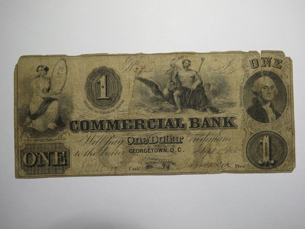 $1 1852 Georgetown D.C. Obsolete Currency Bank Note Commercial Bank Washington