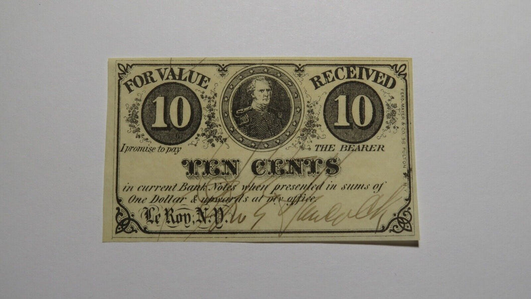 1862 $.10 Le Roy New York NY Fractional Currency Obsolete Bank Note! RARE ISSUE