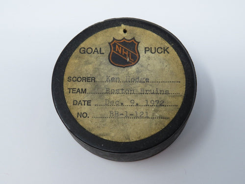 1972-73 Ken Hodge Boston Bruins Game Used Goal Scored NHL Hockey Puck -Esposito
