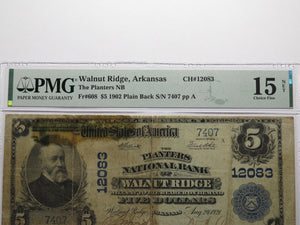 $5 1902 Walnut Ridge Arkansas AR National Currency Bank Note Bill #12083 PMG F15