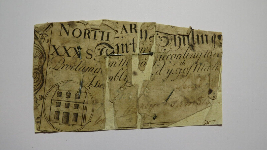 1754 Thirty Shillings North Carolina NC Colonial Currency Note Bill RARE 30s