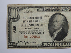 $10 1929 Pittsburgh Pennsylvania PA National Currency Bank Note Bill Ch. #685 VF
