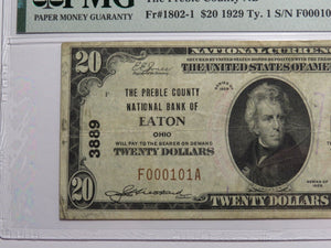$20 1929 Eaton Ohio OH National Currency Bank Note Bill Charter #3889 VF25 PMG