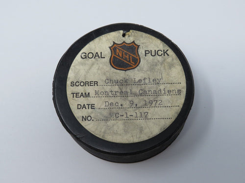 1972-73 Chuck Lefley Montreal Canadiens Game Used Goal Scored NHL Hockey Puck