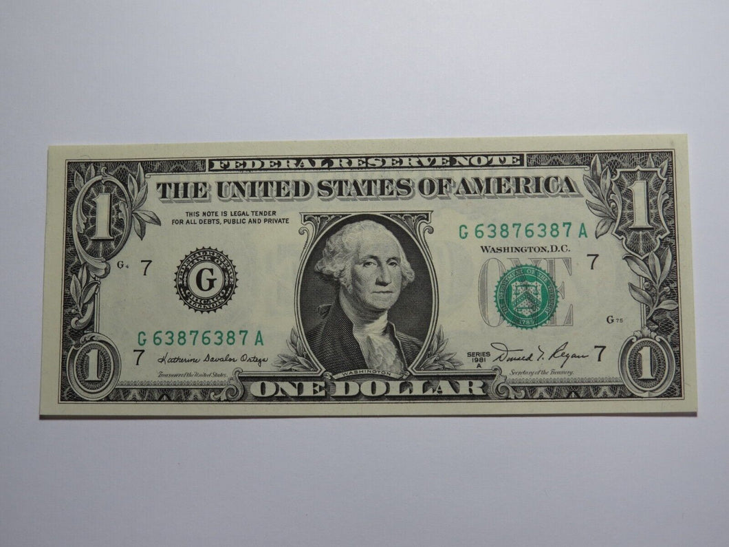 $1 1981 Repeater Serial Number Federal Reserve Currency Bank Note Bill UNC+ 6387