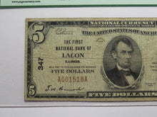 Load image into Gallery viewer, $5 1929 Lacon Illinois IL National Currency Bank Note Bill Charter #347 F12 PCGS
