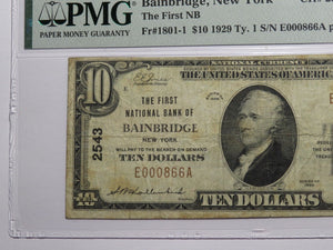 $10 1929 Bainbridge New York NY National Currency Bank Note Bill Ch. #2543 F15