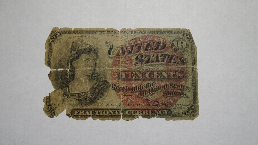 1863 $.10 Fourth Issue Fractional Currency Obsolete Bank Note Bill! 4th Filler
