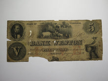 Load image into Gallery viewer, $5 1858 Weston Virginia VA Obsolete Currency Note Bill! Bank of Weston RARE