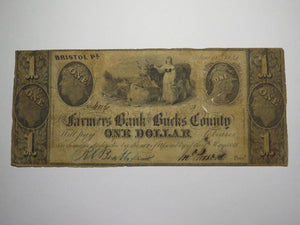 $1 1841 Bristol Pennsylvania PA Obsolete Currency Bank Note Bill Bucks County!