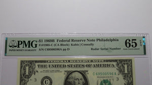 $1 1969 Radar Serial Number Federal Reserve Currency Bank Note Bill PMG UNC65EPQ