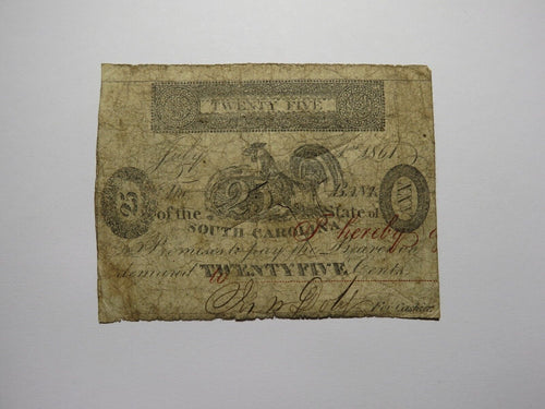 $.25 1861 Charleston South Carolina Obsolete Currency Bank Note Bank of SC