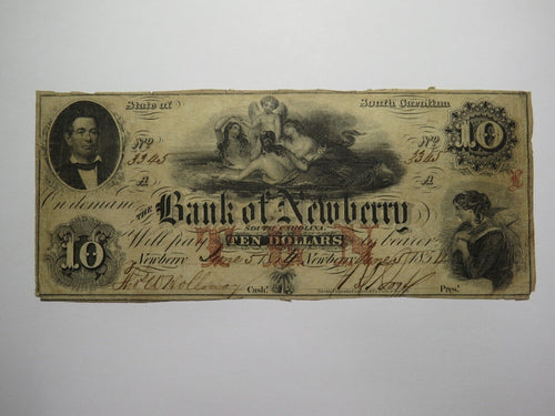 $10 1854 Newberry South Carolina SC Obsolete Currency Bank Note Bank of Newberry