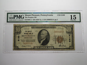 $10 1929 Mount Pleasant Pennsylvania National Currency Bank Note Bill #9198 Mt.