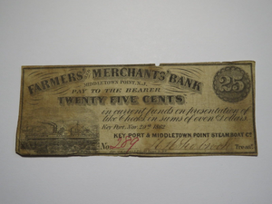 $.25 1862 Middletown Point New Jersey Obsolete Currency Bank Note Bill! Keyport
