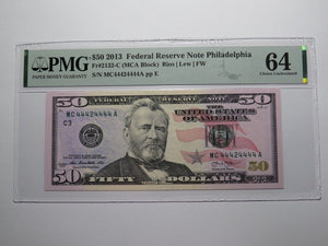 $50 2013 Near Solid Serial Number Federal Reserve Bank Note Bill UNC64 #44424444