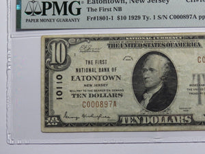 $10 1929 Eatontown New Jersey NJ National Currency Bank Note Bill Ch #10110 VF25
