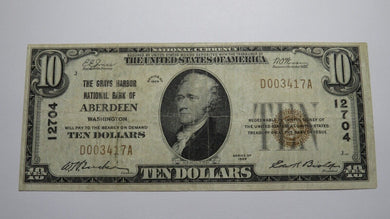 $10 1929 Aberdeen Washington WA National Currency Bank Note Bill Ch. #12704 VF