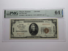 Load image into Gallery viewer, $20 1929 Thayer Kansas KS National Currency Bank Note Bill Ch. #9465 UNC64 PMG