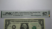 Load image into Gallery viewer, $1 2003 Radar Serial Number Federal Reserve Currency Bank Note Bill PMG UNC67EPQ