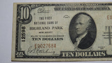 Load image into Gallery viewer, $10 1929 Highland Park New Jersey NJ National Currency Bank Note Bill #12598 VF+