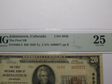 Load image into Gallery viewer, $20 1929 Johnstown Colorado National Currency Bank Note Bill Ch. #8636 VF25 PMG