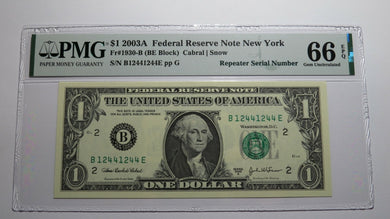 $1 2003 Repeater Serial Number Federal Reserve Currency Bank Note Bill PMG UNC66